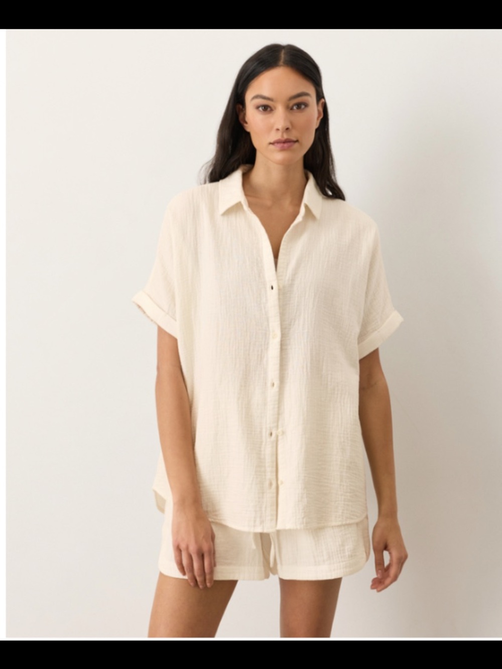 Pact Women's Cream Button-Down Gauze Shirt